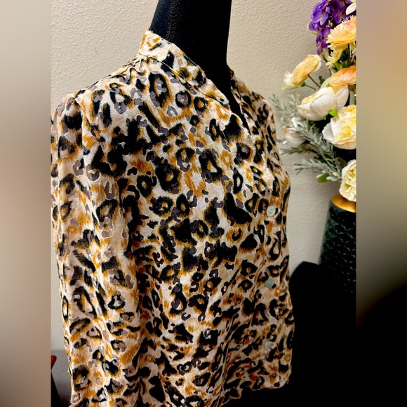 Ruby Rd. Animal Print/burnout Material/Mandarin Collar/3/4 Sleeve Blouse Sz 12P - Picture 2 of 9